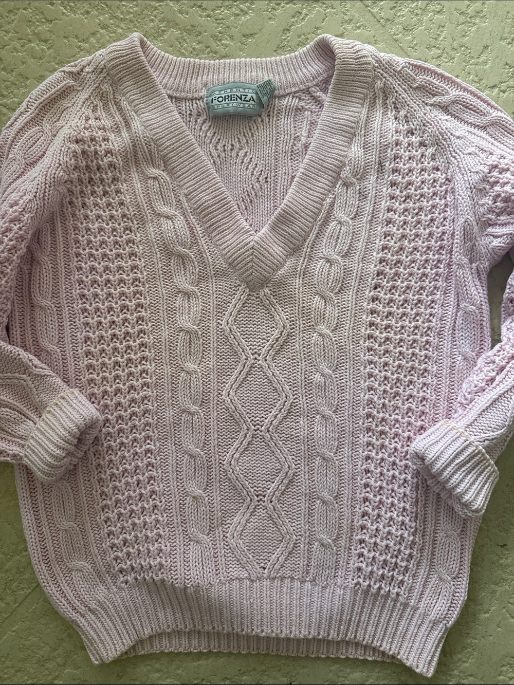 Forenza Pink Cable Knit V-Neck Sweater